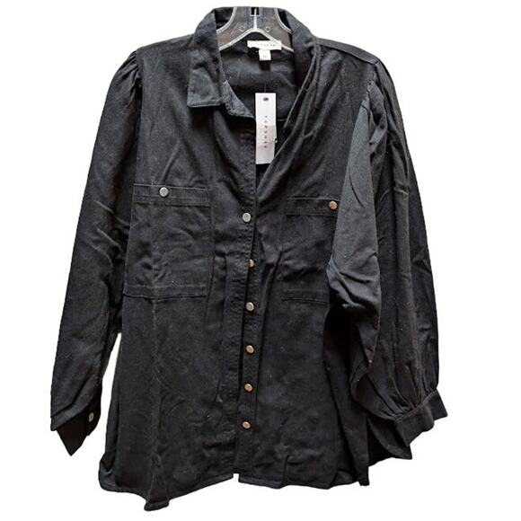 Topshop NEW Size 8 Black Oversized top long sleeve front pockets Button down - Picture 1 of 4